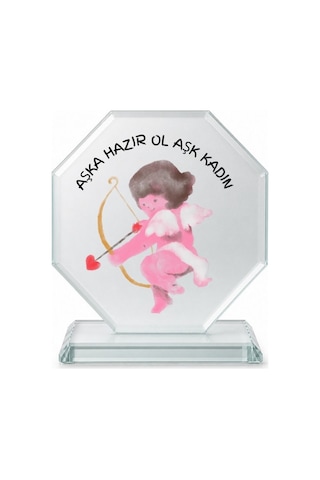 Aşka Hazır Ol Aşk Kadın"yazılı Melek Figürlü Kristal Cam Plaket