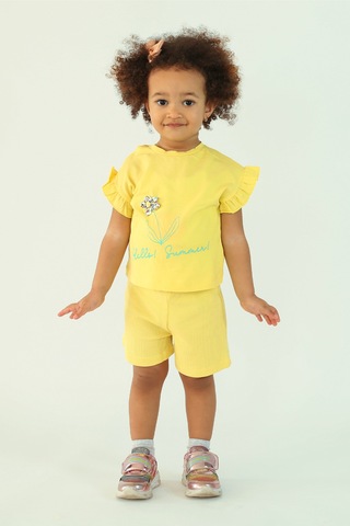 Kız Çocuk Çiçek Kabartma Nakışlı Şortlu Alt-üst Takım 001