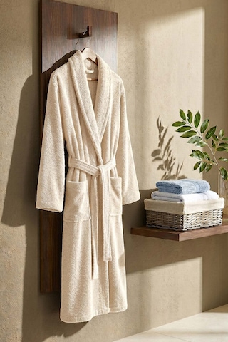 Krem Şalyaka %100 Pamuklu Unisex Otel & Spa Bornozu