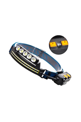 Gaman Cob Led Usb Şarj Çakar Işıklı Hareket Sensörü Kafa Feneri Km-214 Siyah