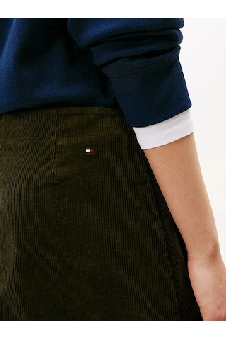 Tommy Hilfiger Kadın Cepli Kadife Mini Yeşil Etek Yeşil