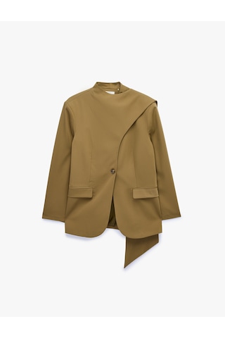 Koton Uzun Kollu Cepli Düğmeli Şal Yaka Blazer Ceket Haki 6sak50127uw