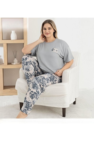 Pijamoni Kadın Ring Viskon Bisiklet Yaka Kısa Kol İnce Pijama Takımı 1445/4 - 1 Adet Gri