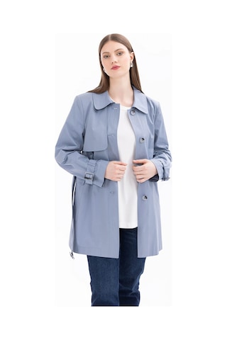 Galaxi Kadın Büyük Beden Kemerli Sport Trençkot 1002 Mavi