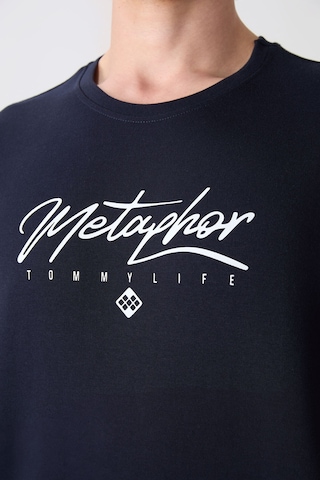 Tommy Life Lacivert Pamuklu Kalın Yumuşak Dokulu Oversize Fit Baskılı Erkek T-shirt - 88320 Lacivert