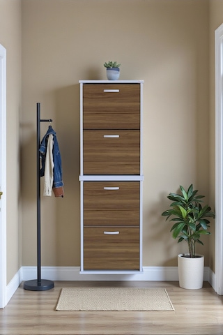 Eliusta Slim 4 Düşer Kapaklı 52 Cm Ceviz Asma Ayakkabılık Kapı Önü/antre 52x156x26 Cm Ayakkabılık Ceviz