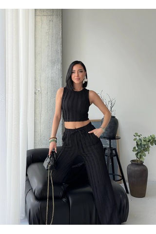 Modalima Siyah Halter Fitilli İkili Takım Çok Renkli