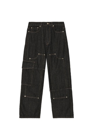 Ganni Şık Fluffy Denim Işçi Jean Pantolon Siyah