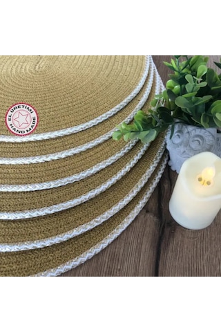 Uretti - Fatma 7987 - El Yapımı Hardal Renk Doğal Pamuk İp 6'lı Supla Takımı - 33 X 40 Cm Hardal