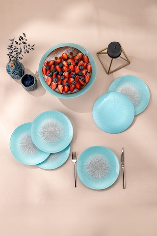 Emsan Pastel 7 Parça Cam Pasta / Tatlı Seti Mavi Mavi