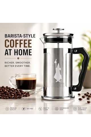French Press Yaklaşık 1l Kapasiteli Kahve Hazırlayıcı - 18 10 Paslanmaz Çelik Gövde - Bulaşık Makinesinde Yıka Çok Renkli