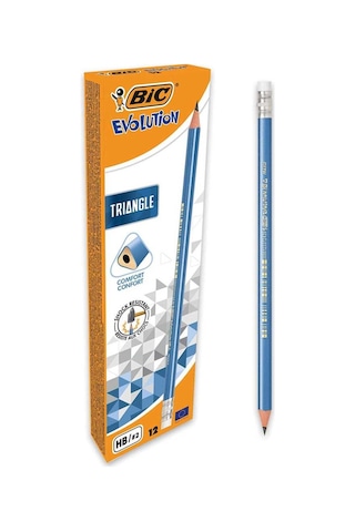 Bic Evolution Triangle Hb-2 Üçgen Silgili Kurşun Kalem 12 Adet Mavi Gövde