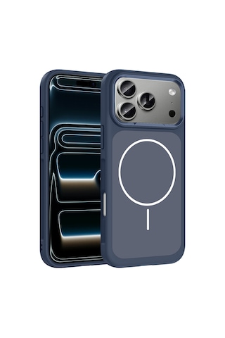 Apple Uyumlu iPhone 17 Pro Kılıf M-safe Şarj Özellikli Metal Kamera Çerçeveli Zore Sanremo Silikon Kapak Lacivert