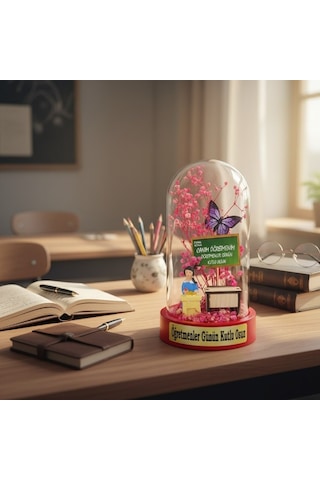 Sıralı Biblolu Ters Fanus - Öğretmenler Günü Hediyesi