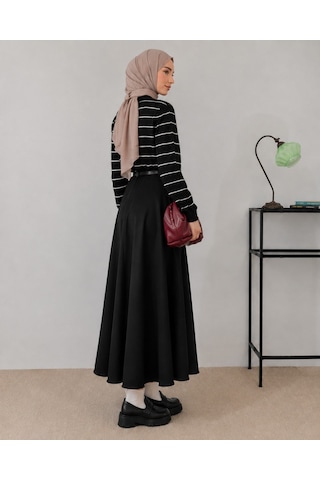 Unika Boutique Kadın Scuba Beli Lastikli Kloş Etek siyah