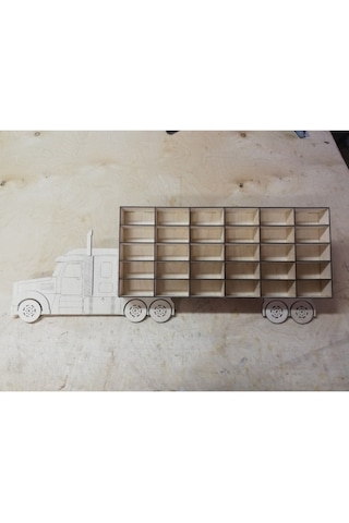 Belinayçocukdünyası Ahşap Tır Model Oyuncak Araba Rafı 50-Siyah Ahşap