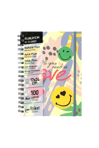 Mynote Smiley Spiralli Defter A5 17x25 Kraft Kapak, Çizgili, 100 Yaprak Beyaz