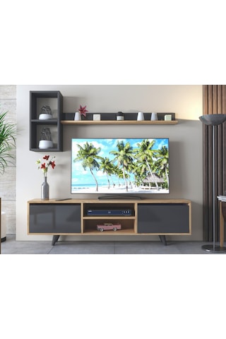 Nazlı 2 Kapaklı Raflı Tv Ünitesi - Atlantik Çam / Antrasit