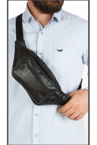 Newish Polo Hakiki Deri Bel Çantası Free Bag Siyah