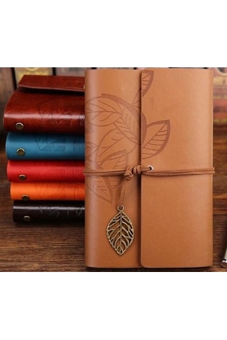 Kişiye Özel Retro Deri Kapaklı Bağcıklı Hatıra Defteri + Kalem