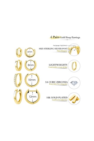Kangvka 14k Altın Kaplama Zirkon Taşlı Kadın Küpe Seti - 4 Çift Farklı Stiller Loop Ve Stud - Günlük & Resmi Etkinlikler İçin Gold