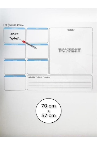 Duvara Kendiliğinden Manyetik Yapışan Haftalık Program Planlayıcı Takvim 70 X 57 Cm Şeffaf