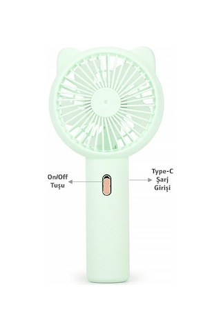 3 Modlu Şarjlı El Fanı 3 Kademe Seyahat Masaüstü Vantilatör Taşınabilir Mini Fan Yeşil F136