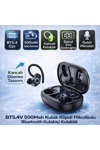 Coofbe Bluetooth Vers.5.4 500mah Kancalı Kulakiçi Bluetooth Kulaklık Şarj Göstergeli Stereo Kulaklık