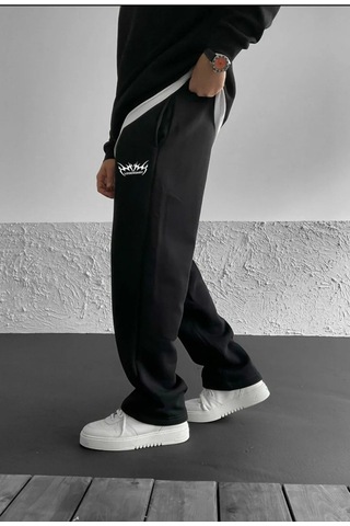 Prtnc Protonic Baskılı Oversize 3 İplik Baggy Şardonlu Eşofman Altı Siyah Legendary