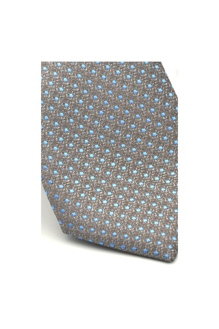 Mavi Nokta Desenli Gri Dokuma Kumaş Mendilli Slim Fit Kravat // Sdk-2510-4 Gri