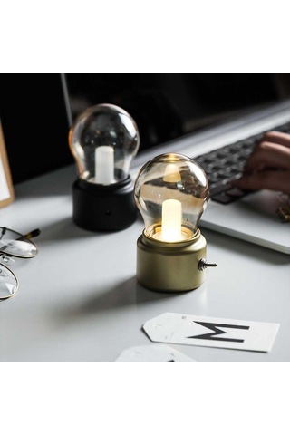 Cbtx Retro Ampul Şekli Başucu Masaüstü Led Lamba Şarj Edilebilir Abs + Cam Gece Lambası - Altın