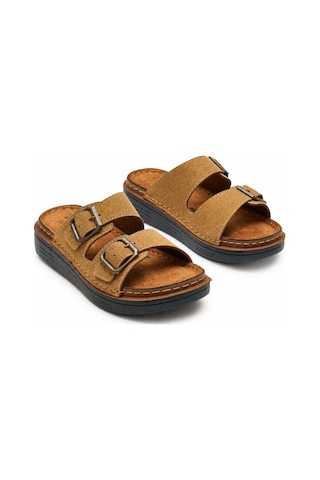 Modafocus Çift Tokalı Ortopedik Kadın Terlik - Camel - Camel Camel