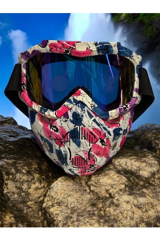 Tex 710 Jet Maske Bisiklet Motosiklet Kayak Çok Amaçlı Maske Mor Cam Aynalı Gözlük Pembe Mor Çok Renkli