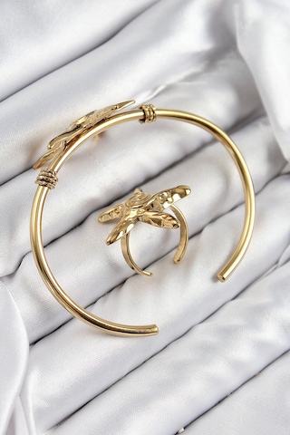 Zarif Kadın İçin Golden Pirinç Deniz Yıldızı Stil Bileklik Yüzük Seti Bakır