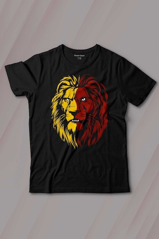 Aslan Kafası Sarı Kırmızı Yeleli Galatasaray Baskılı Tişört Çocuk T-shirt 001