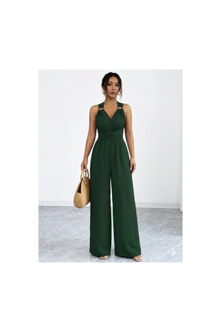 Meridefashion Kadın Askılı Halka Detaylı Arkadan Çapraz Yazlık Tulum 2xl/3xl Çok Renkli