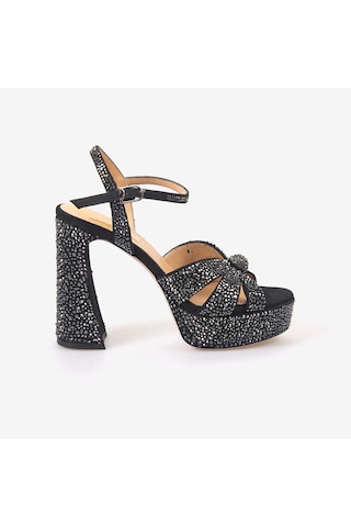 Hawen Angels Kadın Saten 12,5 Cm Platform Topuklu Taşlı Gece & Abiye Ayakkabı 380-75 siyah