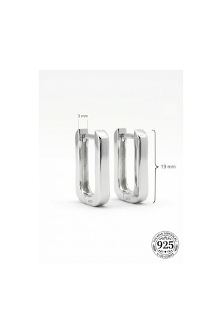 925 Ayar Gümüş Rodyum Kaplama Dikdörtgen Huggie Halka Küpe - Büyük Boy 3mm En Rze10284
