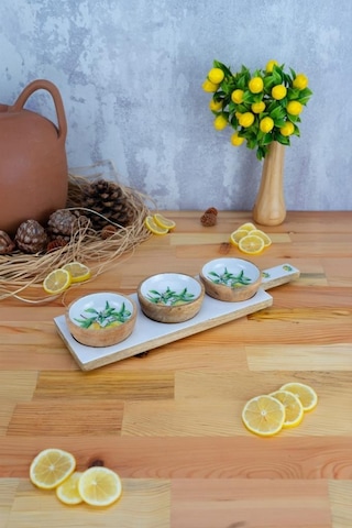 Bambum Kangura - Mango Ağacı 4 Parça Çerezlik Sunumluk Limon Desen Ahşap