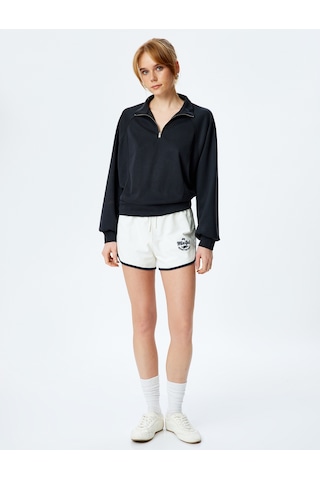 Koton Rahat Kalıp Uzun Kollu Yarım Fermuar Detaylı Modal Kumaş Sweatshirt Siyah 5sak10159ek Siyah