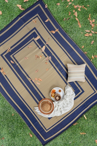 Savana Xl Plaj Kamp Karavan Piknik Bahçe Halısı Balkon Teras Hasır Mat Savan Halı 240x330 Bej - Lacivert