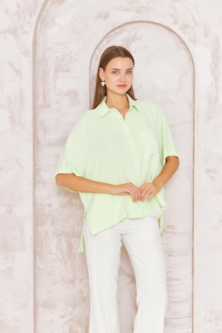 Kadın Yeşil Bol Kesim Kısa Kollu Gömlek Dm9005 Yeşil