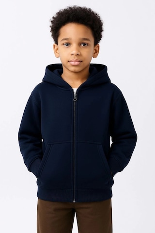 Primemağazam Erkek Çocuk Kapüşonlu Kanguru Cepli Tam Fermuarlı Hırka Sweatshirt - Lacivert Çeşitli