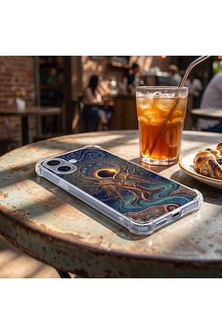 Printify Apple iPhone 17promax İle Uyumlu Simya Serisi Kozmik Denge Tasarımlı Uv Baskılı Köşe Korumalı Antişok Kılıf Şeffaf