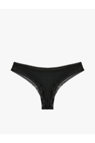 Koton Dantel Detaylı String Külot Siyah 7wlk30070mk