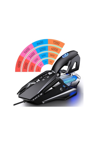 Yındıao G10 7200dpı 7 Modlu Ayarlanabilir 7 Tuşlu Rgb Işık Kablolu Metal Mekanik Sert Çekirdekli Makro Fare, Stil: Ses Sürümü Gümüş Diğer