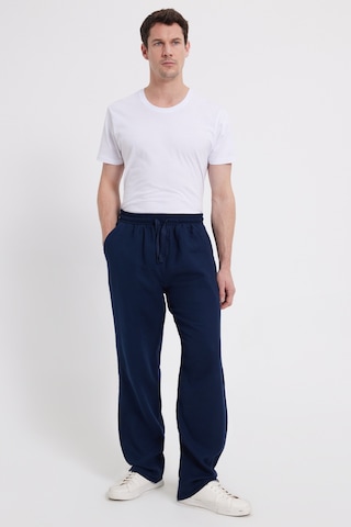 Tudors Erkek Baggy Fit Geniş Kesim %100 Pamuk Beli Lastikli Yandan Cepli Müslin Lacivert Düz Pantolon-46261