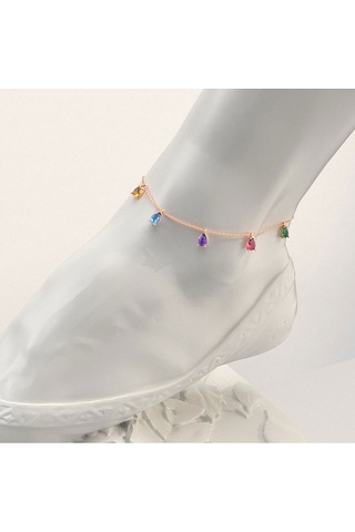 İndigo Takı Renkli Damla Taşlı Rose Gümüş Halhal