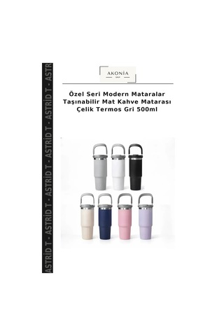 Özel Seri Modern Mataralar Taşınabilir Mat Kahve Matarası Çelik Termos Gri 500ml