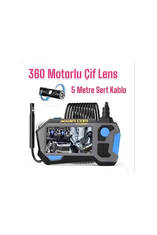 360 Rotasyon Motorlu 5 Metre Çift Lensli Sert Kablolu 1080p Ekranlı Tamirci Kamerası-135855
